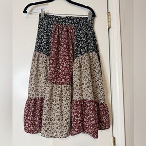 Boho Floral A-Line Skirt in Black, Red, and Cream